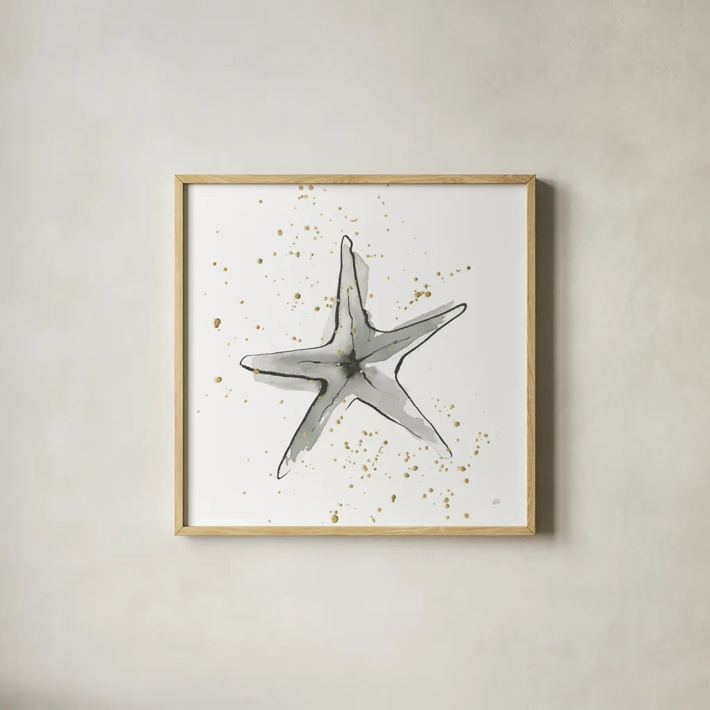 Starfish II by Chris Paschke. Shown in a natural wood glass frame for a timeless modern aesthetic. Available as an archival giclee rolled canvas, fine art paper, or poster print. SKU 66539a.