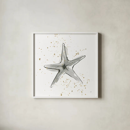 Starfish II by Chris Paschke. Shown in a crisp white glass frame for a clean and minimalist style. Available as an archival giclee rolled canvas, fine art paper, or poster print. SKU 66539a.