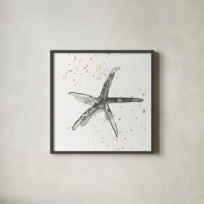 Starfish III by Chris Paschke. Shown in a sleek black glass frame for a contemporary gallery look. Available as an archival giclee rolled canvas, fine art paper, or poster print. SKU 66540a.