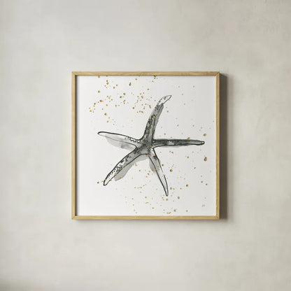 Starfish III by Chris Paschke. Shown in a natural wood glass frame for a timeless modern aesthetic. Available as an archival giclee rolled canvas, fine art paper, or poster print. SKU 66540a.