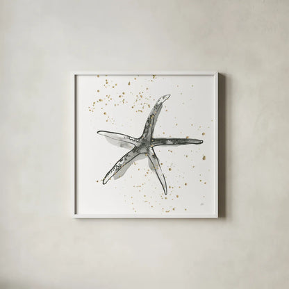 Starfish III by Chris Paschke. Shown in a crisp white glass frame for a clean and minimalist style. Available as an archival giclee rolled canvas, fine art paper, or poster print. SKU 66540a.