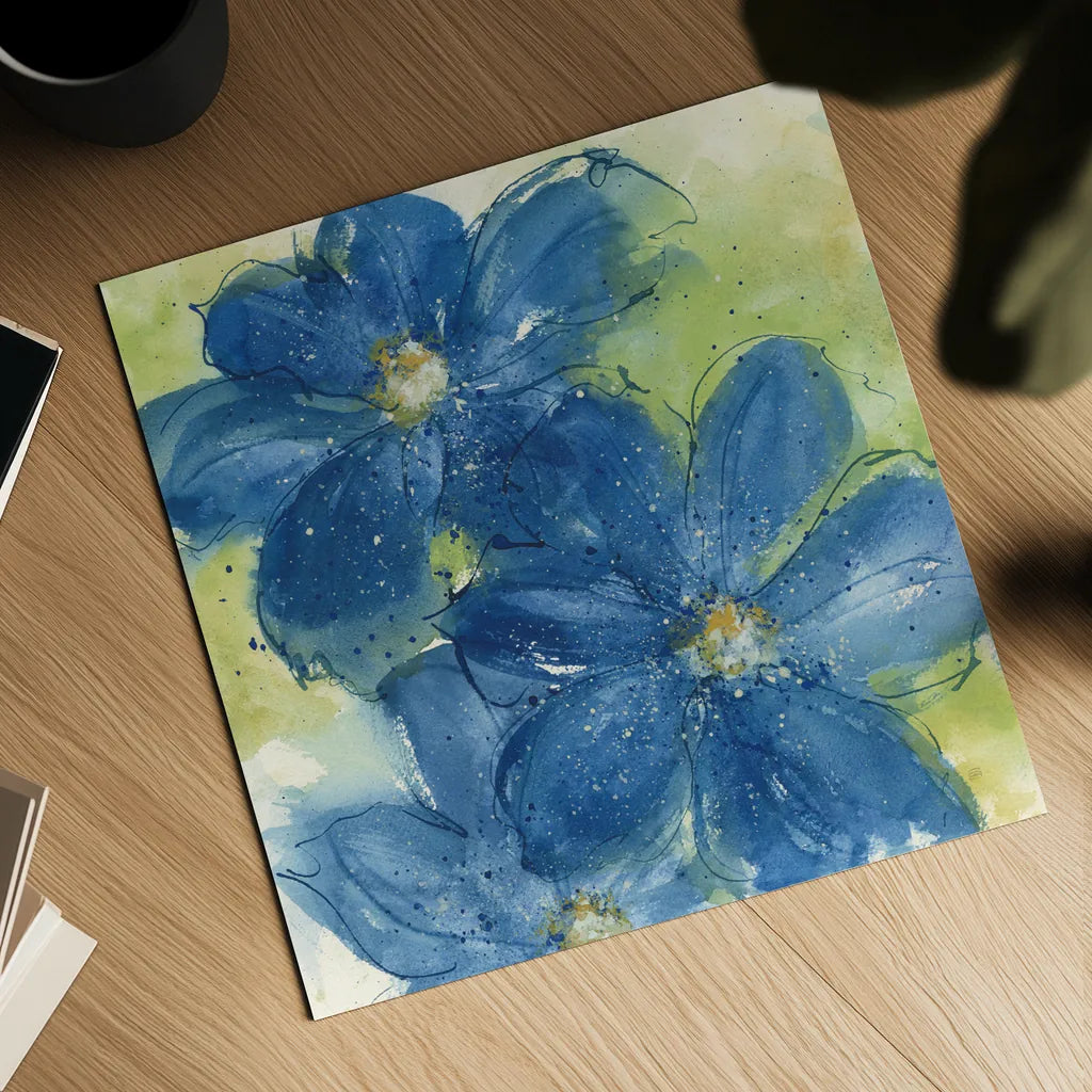 Starlight Clematis I by Chris Paschke. Shown as a detailed flat fine art print, highlighting archival giclee quality. Available as an archival giclee rolled canvas, fine art paper, or poster print. SKU 50155a.