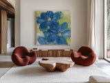 Starlight Clematis I by Chris Paschke. Shown as extra-large giant wall art in a modern living room. Available as an archival giclee rolled canvas, fine art paper, or poster print. SKU 50155a.