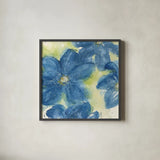 Starlight Clematis II by Chris Paschke. Shown in a sleek black glass frame for a contemporary gallery look. Available as an archival giclee rolled canvas, fine art paper, or poster print. SKU 50156a.