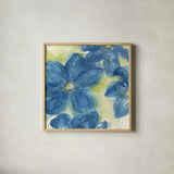Starlight Clematis II by Chris Paschke. Shown in a natural wood glass frame for a timeless modern aesthetic. Available as an archival giclee rolled canvas, fine art paper, or poster print. SKU 50156a.
