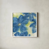Starlight Clematis II by Chris Paschke. Shown in a crisp white glass frame for a clean and minimalist style. Available as an archival giclee rolled canvas, fine art paper, or poster print. SKU 50156a.