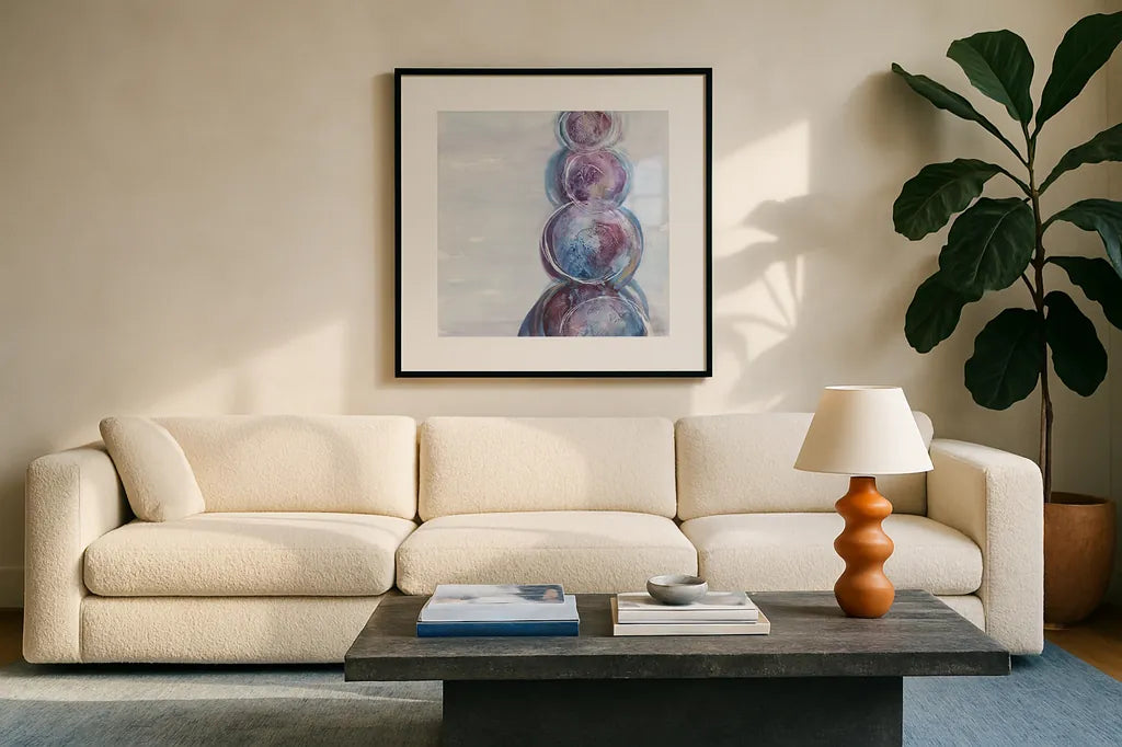 Starting Over I by Chris Paschke. Displayed in a glass frame with matte in a clean modern living room. Available as an archival giclee rolled canvas, fine art paper, or poster print. SKU 39576a.