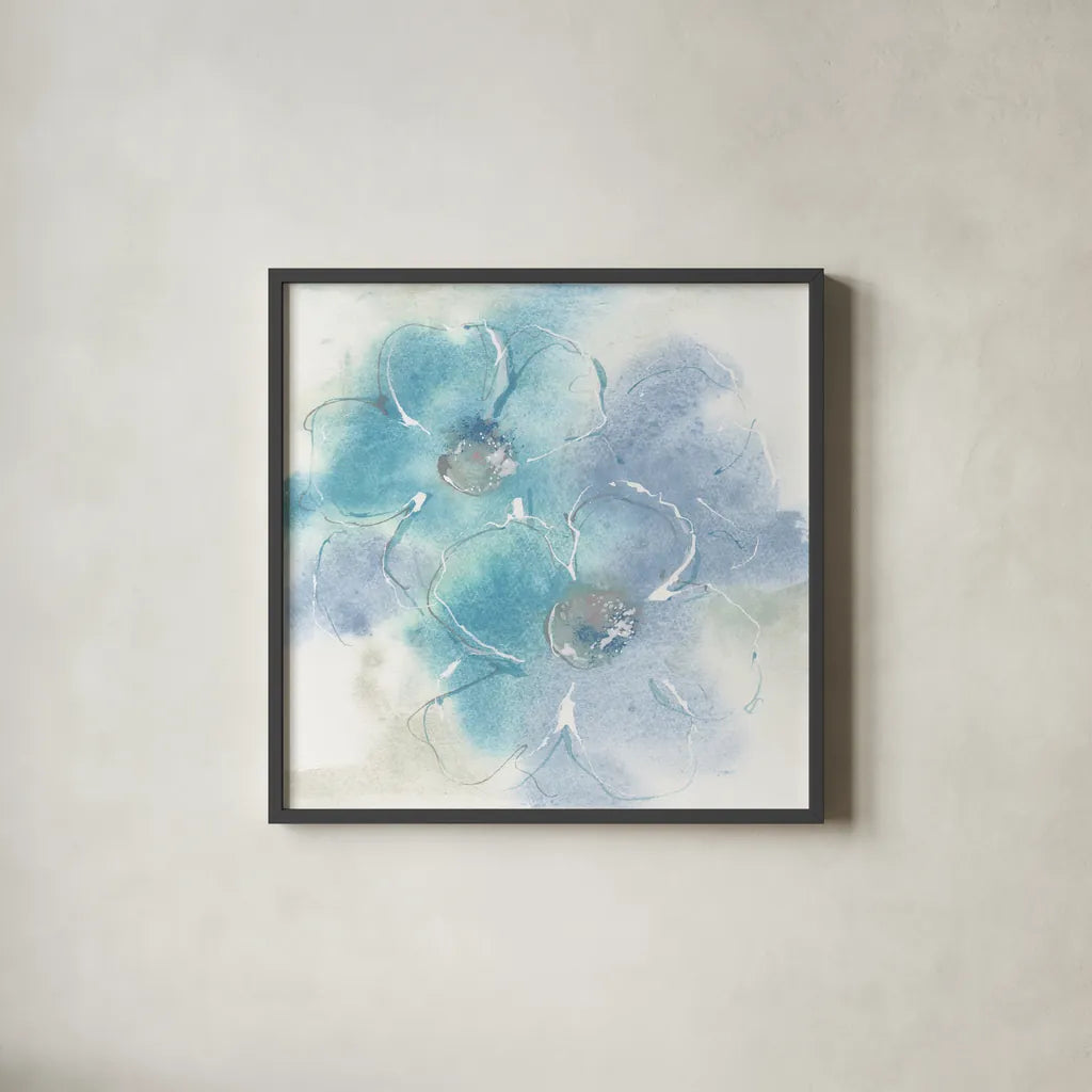 Steel Cosmos I by Chris Paschke. Shown in a sleek black glass frame for a contemporary gallery look. Available as an archival giclee rolled canvas, fine art paper, or poster print. SKU 83589a.