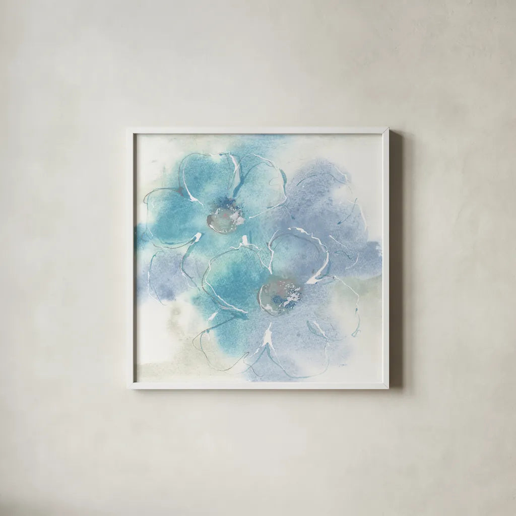 Steel Cosmos I by Chris Paschke. Shown in a crisp white glass frame for a clean and minimalist style. Available as an archival giclee rolled canvas, fine art paper, or poster print. SKU 83589a.