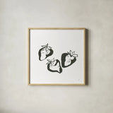 Strawberries BW by Chris Paschke. Shown in a natural wood glass frame for a timeless modern aesthetic. Available as an archival giclee rolled canvas, fine art paper, or poster print. SKU 64225a.