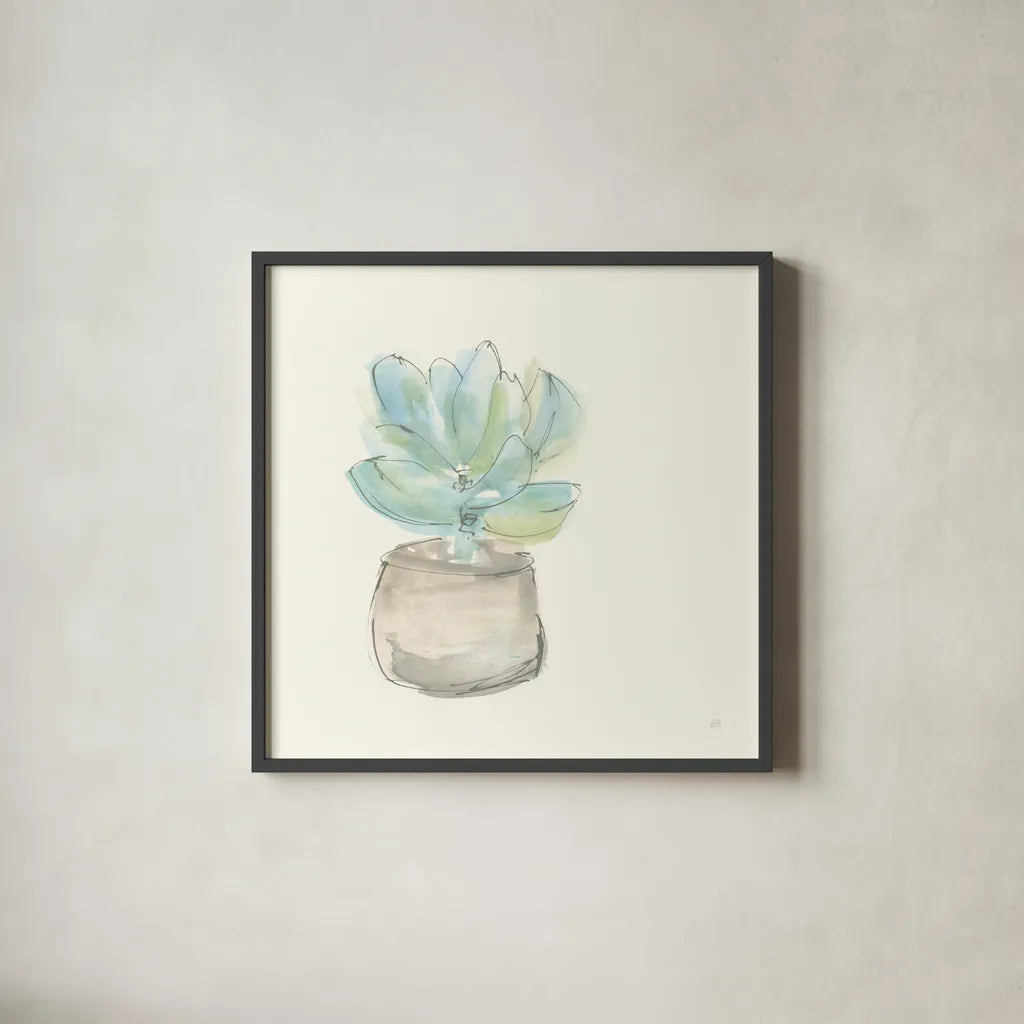 Succulent I by Chris Paschke. Shown in a sleek black glass frame for a contemporary gallery look. Available as an archival giclee rolled canvas, fine art paper, or poster print. SKU 55049a.