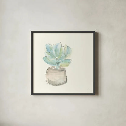 Succulent I by Chris Paschke. Shown in a sleek black glass frame for a contemporary gallery look. Available as an archival giclee rolled canvas, fine art paper, or poster print. SKU 55049a.