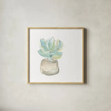 Succulent I White by Chris Paschke. Shown in a natural wood glass frame for a timeless modern aesthetic. Available as an archival giclee rolled canvas, fine art paper, or poster print. SKU 59793a.