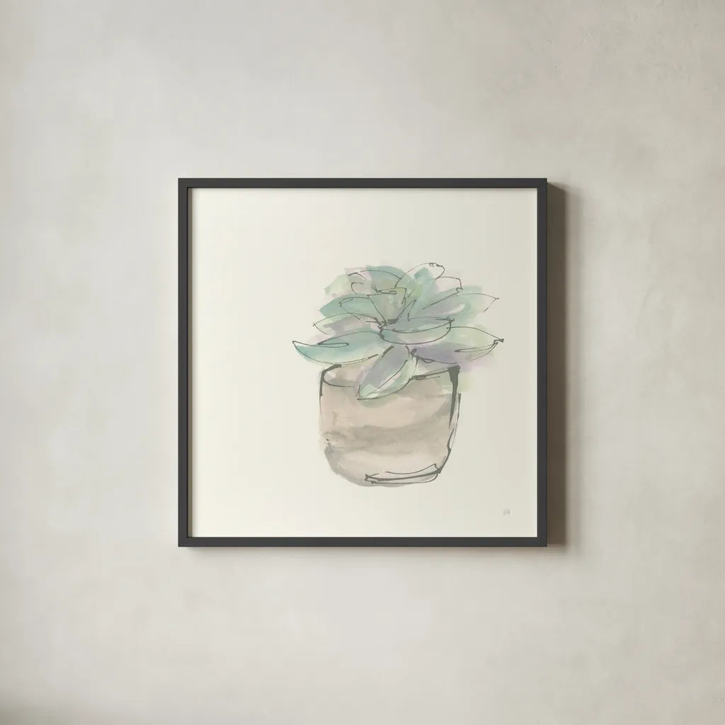 Succulent IV by Chris Paschke. Shown in a sleek black glass frame for a contemporary gallery look. Available as an archival giclee rolled canvas, fine art paper, or poster print. SKU 55052a.