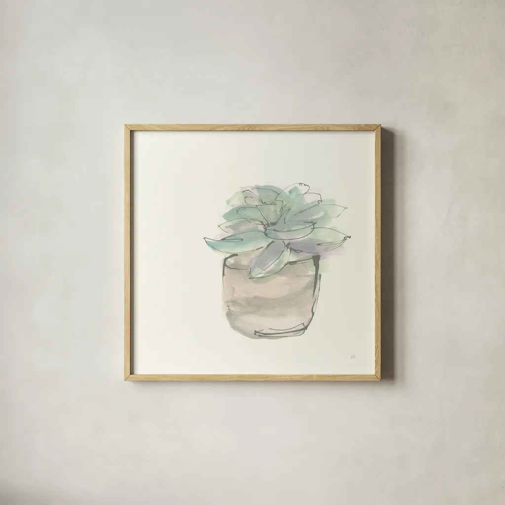 Succulent IV by Chris Paschke. Shown in a natural wood glass frame for a timeless modern aesthetic. Available as an archival giclee rolled canvas, fine art paper, or poster print. SKU 55052a.