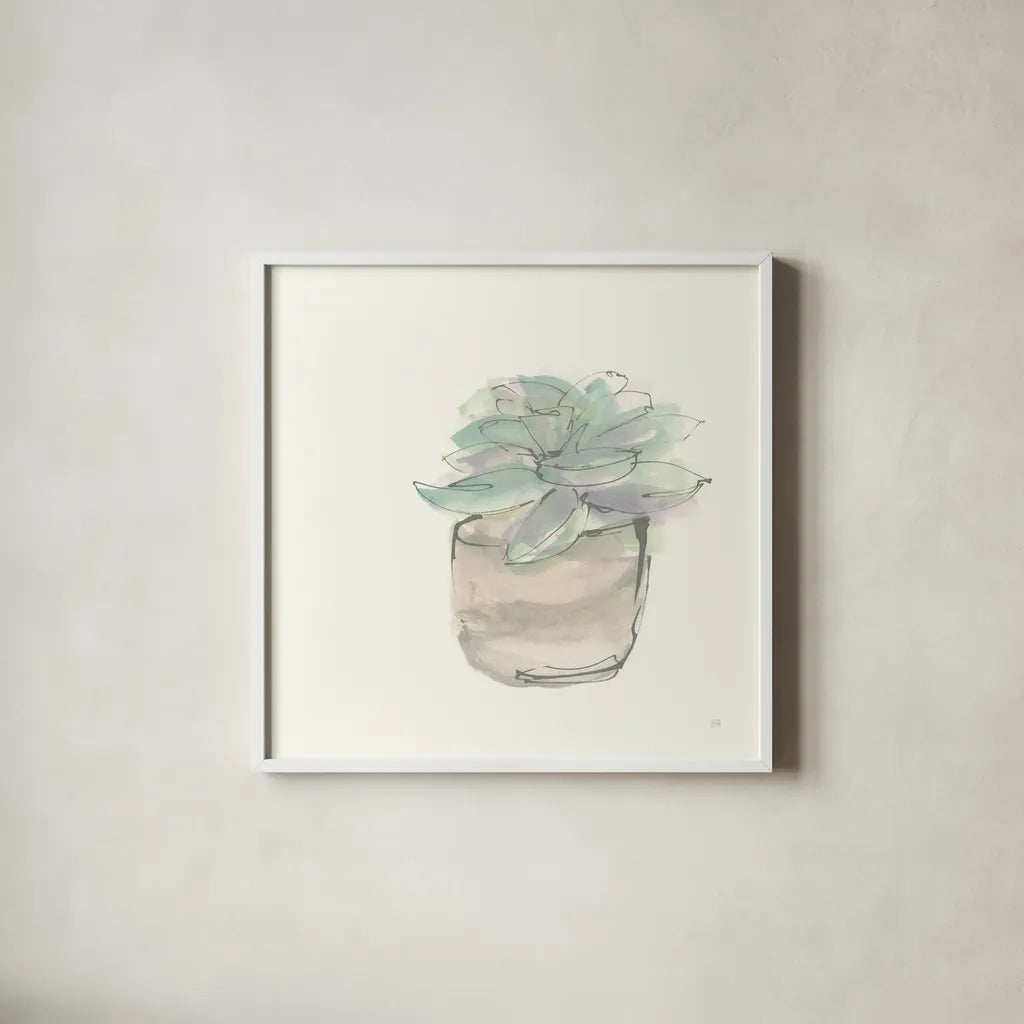 Succulent IV by Chris Paschke. Shown in a crisp white glass frame for a clean and minimalist style. Available as an archival giclee rolled canvas, fine art paper, or poster print. SKU 55052a.