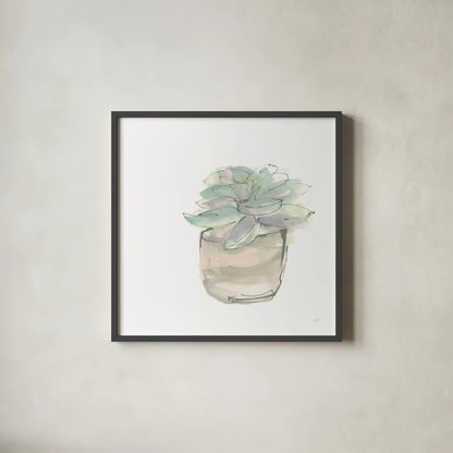 Succulent IV White by Chris Paschke. Shown in a sleek black glass frame for a contemporary gallery look. Available as an archival giclee rolled canvas, fine art paper, or poster print. SKU 59796a.