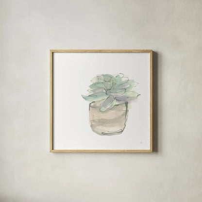 Succulent IV White by Chris Paschke. Shown in a natural wood glass frame for a timeless modern aesthetic. Available as an archival giclee rolled canvas, fine art paper, or poster print. SKU 59796a.