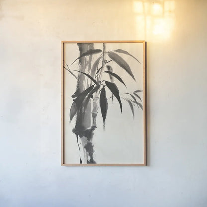 Sumi Bamboo Cream by Chris Paschke. shown as a paper print in a natural frame. Available as a archival giclee rolled canvas, fine art paper, or poster print. SKU 30837h.