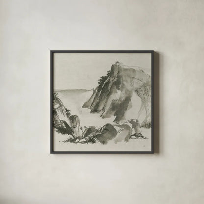 Sumi Rocks Cream by Chris Paschke. Shown in a sleek black glass frame for a contemporary gallery look. Available as an archival giclee rolled canvas, fine art paper, or poster print. SKU 30839a.