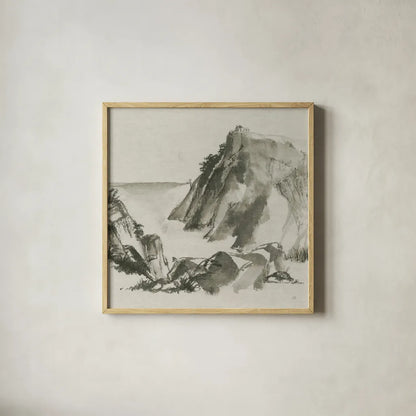 Sumi Rocks Cream by Chris Paschke. Shown in a natural wood glass frame for a timeless modern aesthetic. Available as an archival giclee rolled canvas, fine art paper, or poster print. SKU 30839a.