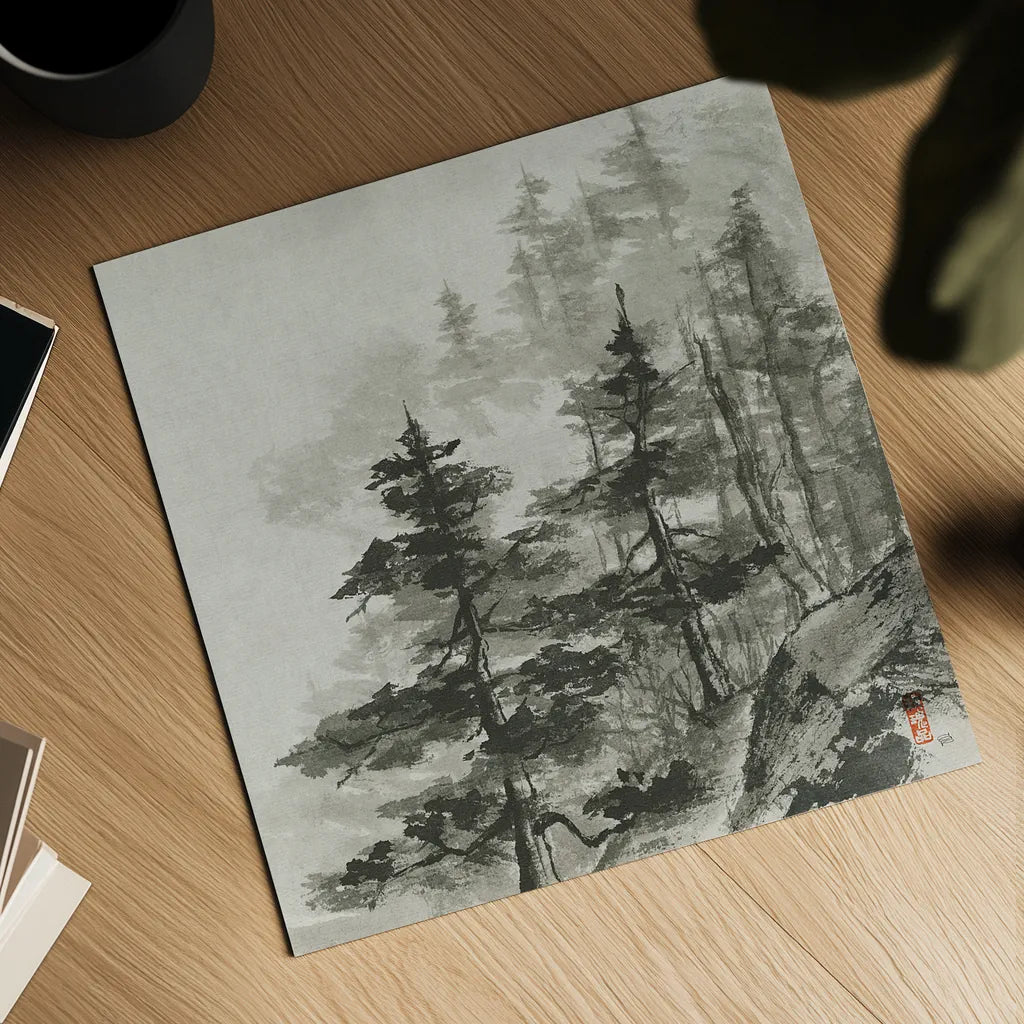 Sumi Treetops Sq by Chris Paschke. Shown as a detailed flat fine art print, highlighting archival giclee quality. Available as an archival giclee rolled canvas, fine art paper, or poster print. SKU 25171a.