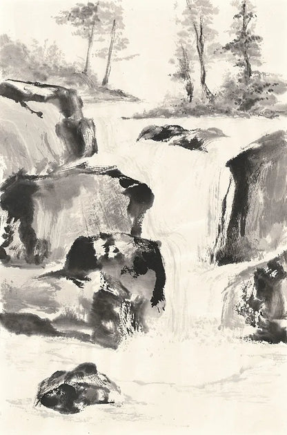 Sumi Waterfall II by Chris Paschke. SKU 24319h. Archival Giclee Fine art print for wall decor.