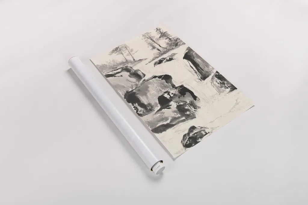 Sumi Waterfall II by Chris Paschke. shown as a rolled paper print. Available as archival giclee rolled canvas, fine art paper, or poster print. SKU 24319h.