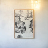 Sumi Waterfall II by Chris Paschke. shown as a paper print in a natural frame. Available as a archival giclee rolled canvas, fine art paper, or poster print. SKU 24319h.