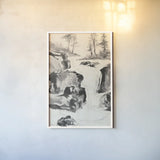 Sumi Waterfall II by Chris Paschke. shown as a paper print in a white frame. Available as a archival giclee rolled canvas, fine art paper, or poster print. SKU 24319h.