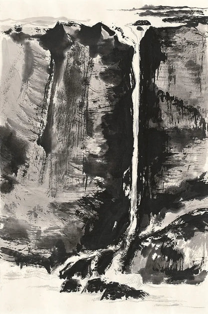 Sumi Waterfall View III by Chris Paschke. SKU 24326h. Archival Giclee Fine art print for wall decor.