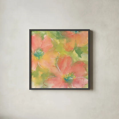 Summer Cosmos I by Chris Paschke. Shown in a sleek black glass frame for a contemporary gallery look. Available as an archival giclee rolled canvas, fine art paper, or poster print. SKU 50263a.