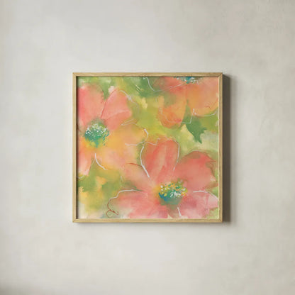 Summer Cosmos I by Chris Paschke. Shown in a natural wood glass frame for a timeless modern aesthetic. Available as an archival giclee rolled canvas, fine art paper, or poster print. SKU 50263a.