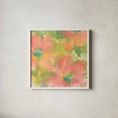 Summer Cosmos I by Chris Paschke. Shown in a crisp white glass frame for a clean and minimalist style. Available as an archival giclee rolled canvas, fine art paper, or poster print. SKU 50263a.