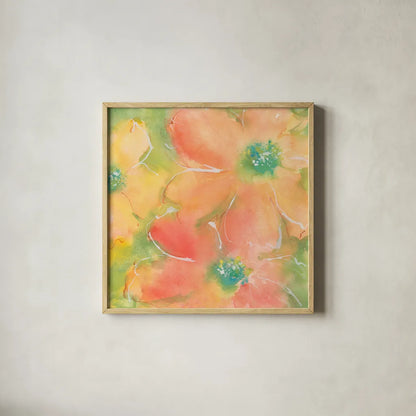 Summer Cosmos II by Chris Paschke. Shown in a natural wood glass frame for a timeless modern aesthetic. Available as an archival giclee rolled canvas, fine art paper, or poster print. SKU 50264a.