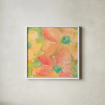 Summer Cosmos II by Chris Paschke. Shown in a crisp white glass frame for a clean and minimalist style. Available as an archival giclee rolled canvas, fine art paper, or poster print. SKU 50264a.