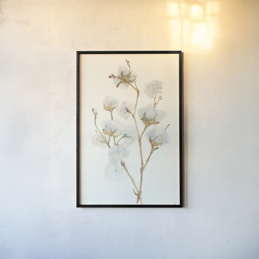 Summer Cotton II by Chris Paschke. shown as a paper print in a black flame. Available as a archival giclee rolled canvas, fine art paper, or poster print. SKU 55056h.