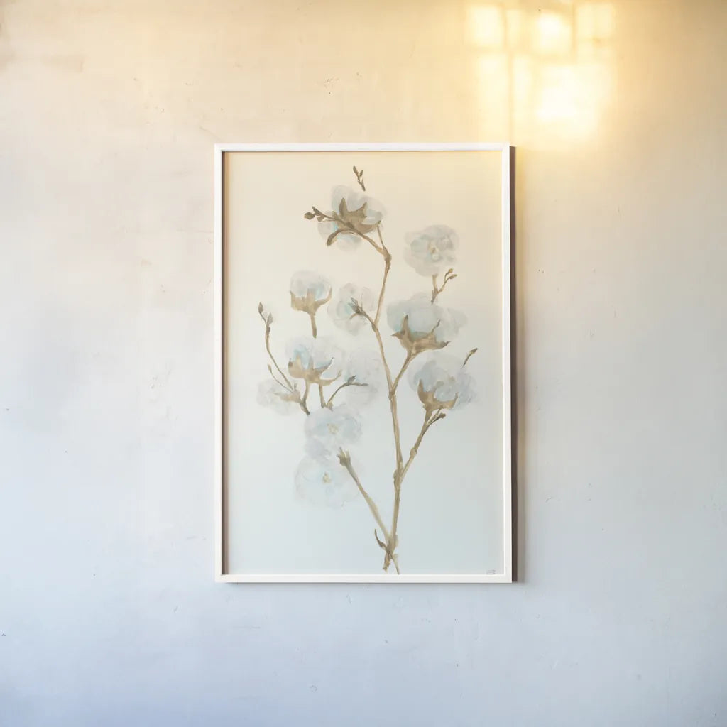 Summer Cotton II by Chris Paschke. shown as a paper print in a white frame. Available as a archival giclee rolled canvas, fine art paper, or poster print. SKU 55056h.