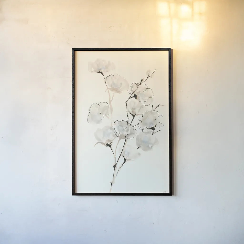 Summer Cotton III by Chris Paschke. shown as a paper print in a black flame. Available as a archival giclee rolled canvas, fine art paper, or poster print. SKU 55057h.