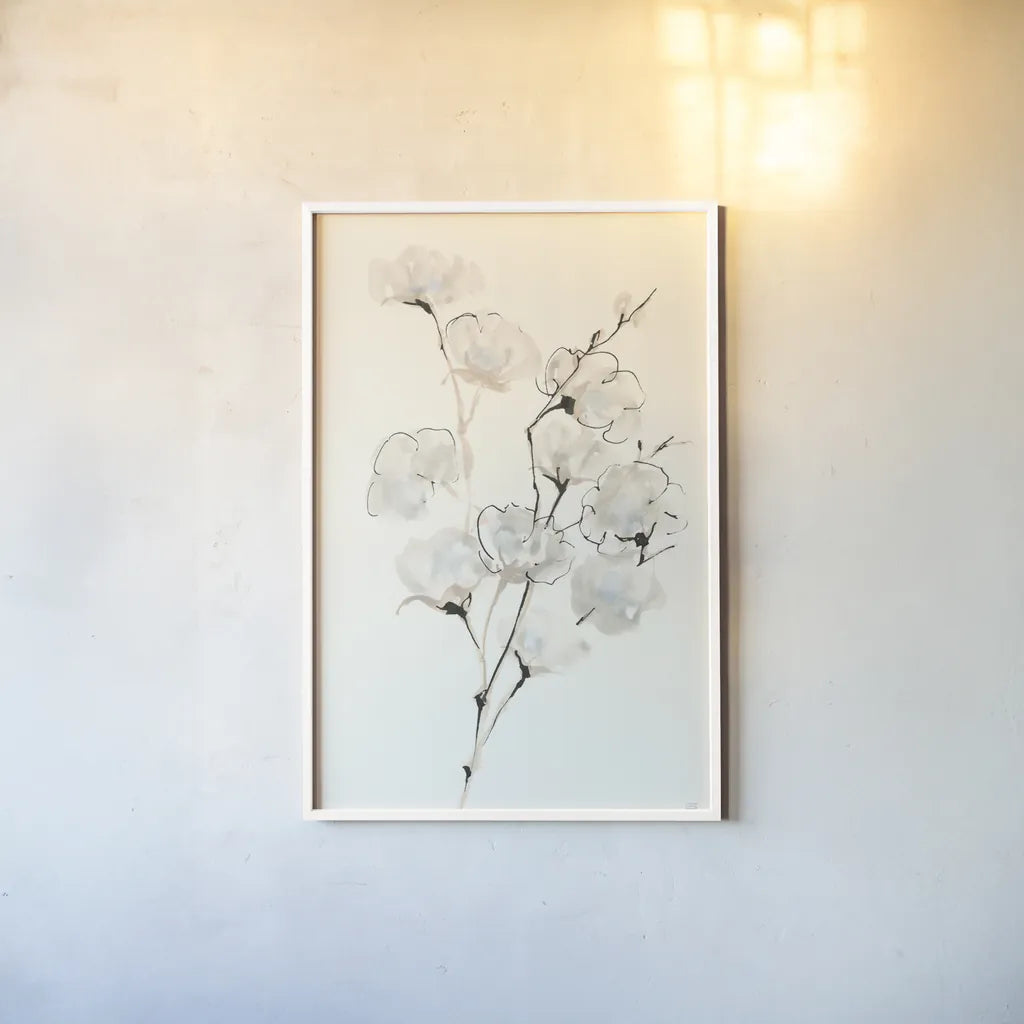 Summer Cotton III by Chris Paschke. shown as a paper print in a white frame. Available as a archival giclee rolled canvas, fine art paper, or poster print. SKU 55057h.