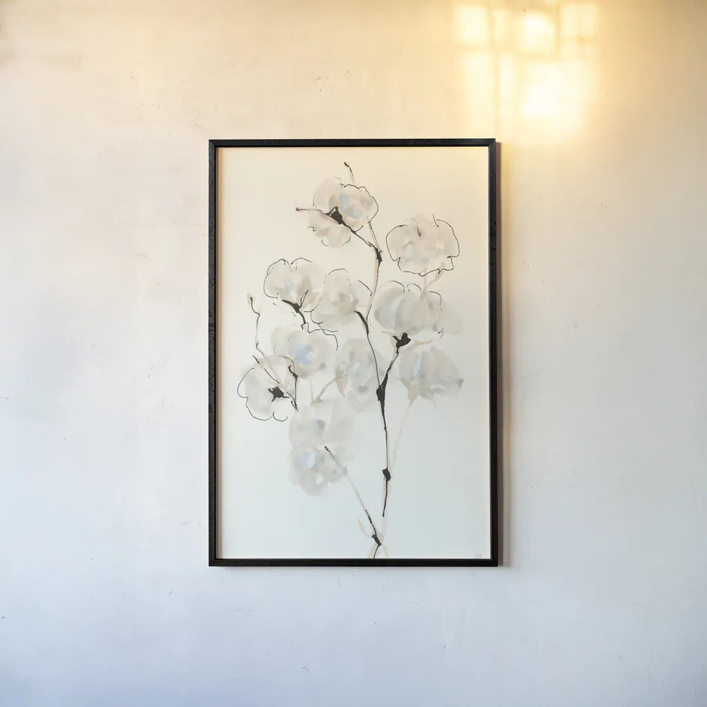 Summer Cotton IV by Chris Paschke. shown as a paper print in a black flame. Available as a archival giclee rolled canvas, fine art paper, or poster print. SKU 55058h.