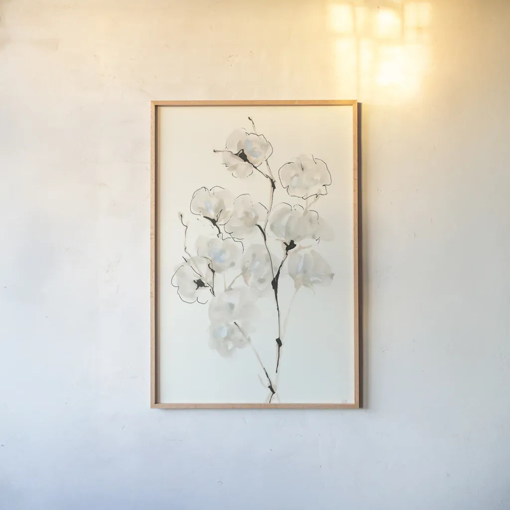 Summer Cotton IV by Chris Paschke. shown as a paper print in a natural frame. Available as a archival giclee rolled canvas, fine art paper, or poster print. SKU 55058h.