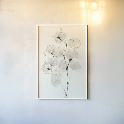 Summer Cotton IV by Chris Paschke. shown as a paper print in a white frame. Available as a archival giclee rolled canvas, fine art paper, or poster print. SKU 55058h.