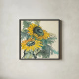 Sunflower I by Chris Paschke. Shown in a sleek black glass frame for a contemporary gallery look. Available as an archival giclee rolled canvas, fine art paper, or poster print. SKU 44520a.