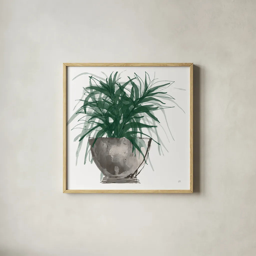 Sunroom Sketch I Green by Chris Paschke. Shown in a natural wood glass frame for a timeless modern aesthetic. Available as an archival giclee rolled canvas, fine art paper, or poster print. SKU 86010a.