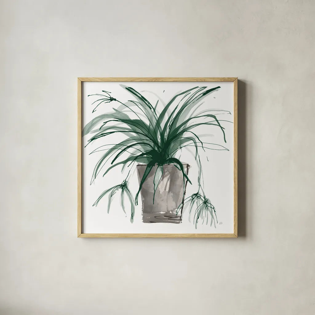 Sunroom Sketch II Green by Chris Paschke. Shown in a natural wood glass frame for a timeless modern aesthetic. Available as an archival giclee rolled canvas, fine art paper, or poster print. SKU 86011a.