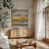 Sunset Surf by Chris Paschke. Shown in a natural wood frame in a cozy modern living room. Available as an archival giclee rolled canvas, fine art paper, or poster print. SKU 38548a.