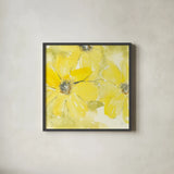 Sunshine Cosmos II by Chris Paschke. Shown in a sleek black glass frame for a contemporary gallery look. Available as an archival giclee rolled canvas, fine art paper, or poster print. SKU 48035a.