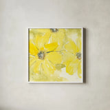 Sunshine Cosmos II by Chris Paschke. Shown in a crisp white glass frame for a clean and minimalist style. Available as an archival giclee rolled canvas, fine art paper, or poster print. SKU 48035a.