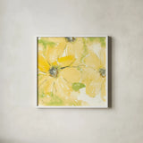 Sunshine Cosmos II v2 by Chris Paschke. Shown in a crisp white glass frame for a clean and minimalist style. Available as an archival giclee rolled canvas, fine art paper, or poster print. SKU 54246a.